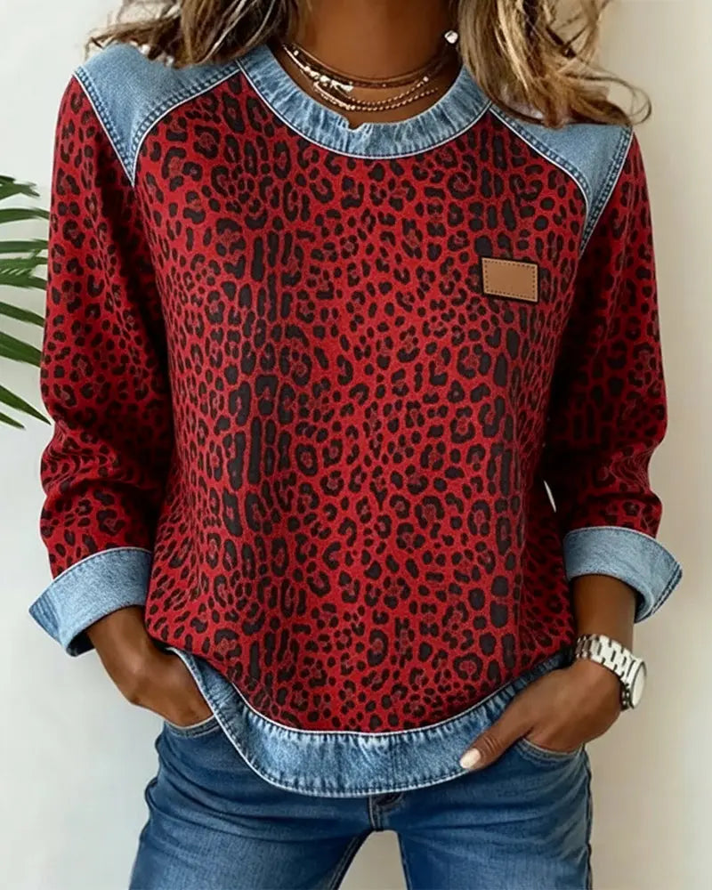 Krassimira - Long Sleeve Leopard Print Top