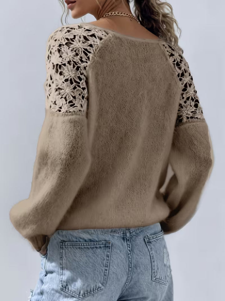 Dobrina - Hollow-Out Lace Off-Shoulder Sweater