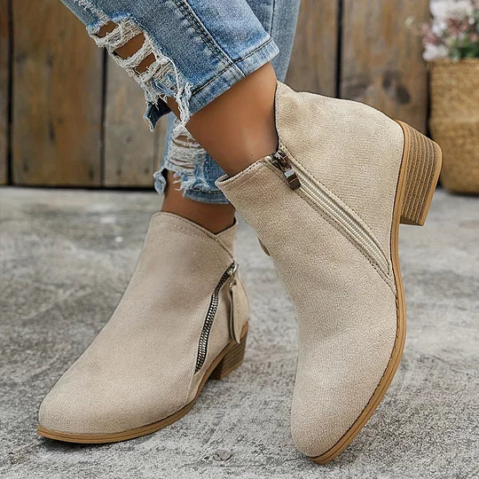 Farah - Orthopedic Leather Ankle Boots With Zipper