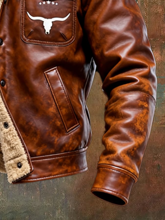 Watson - Vintage Leather Patchwork Plush Warm Jacket