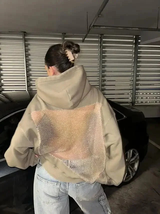 Yasmina - Backless Mesh Glitter Hoodie