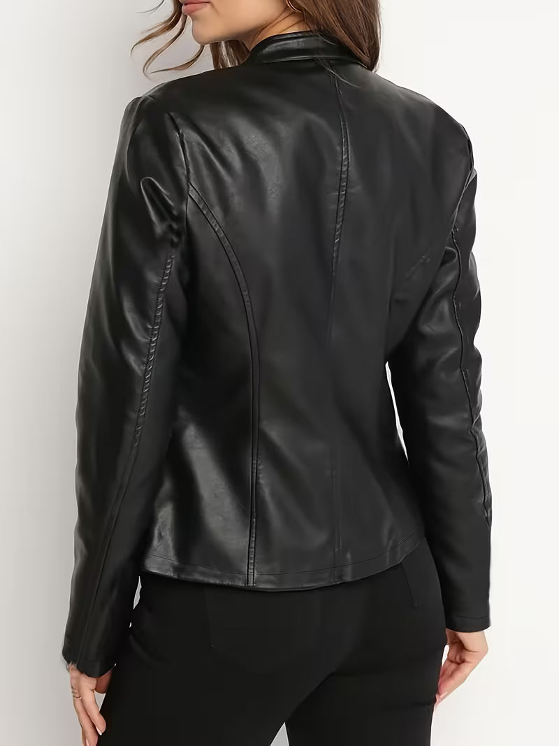 Rosaeaica - Elegant Faux Leather Jacket With Zipper