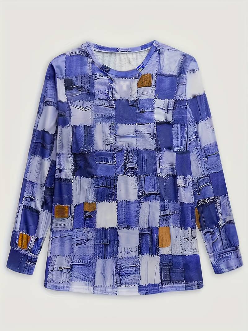Talya - Casual Long Sleeve Top With Checkered Print