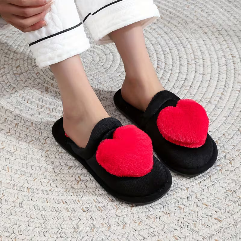 Raimira - Plush Heart Slippers With Non-Slip Soles