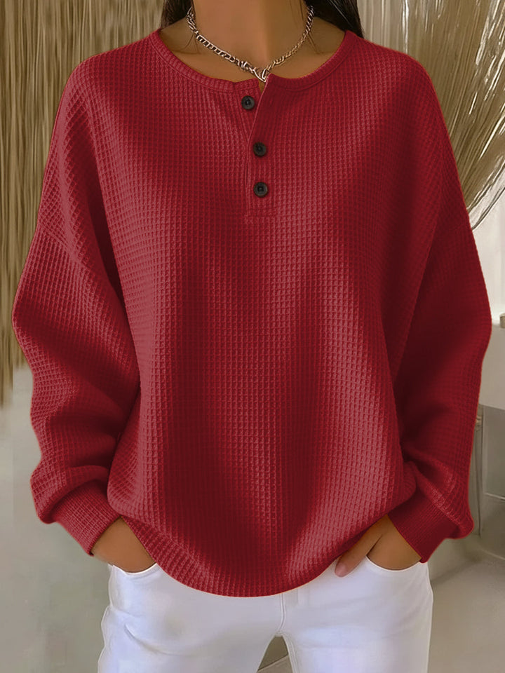 Lianetta - Waffle-Knit Henley Sweatshirt