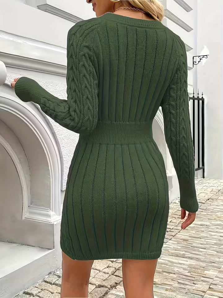 Maeletta - Cable Knit Bodycon Sweater Dress