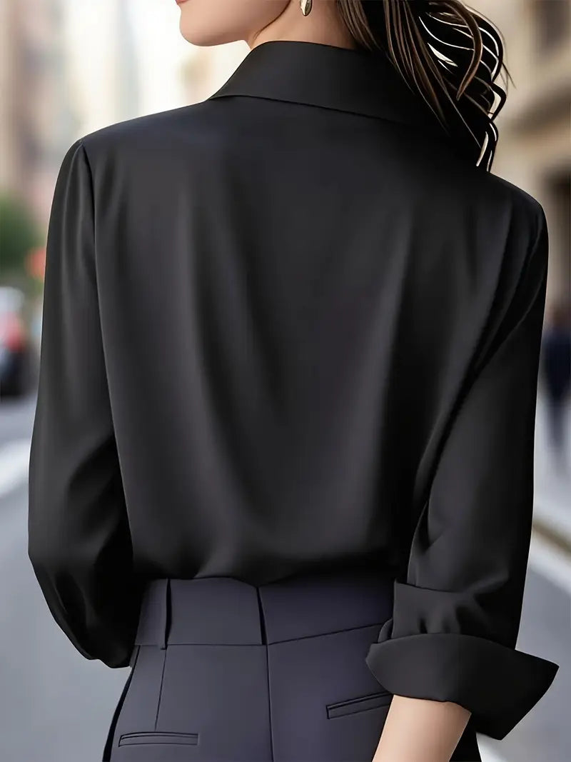 Amiliana - Elegant Long Sleeve Button Down Shirt