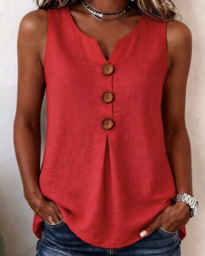 Solene - Casual Sleeveless Tank Top With Button
