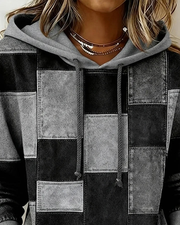 Yaralyn - Stylish Plaid Long-Sleeved Hoodie