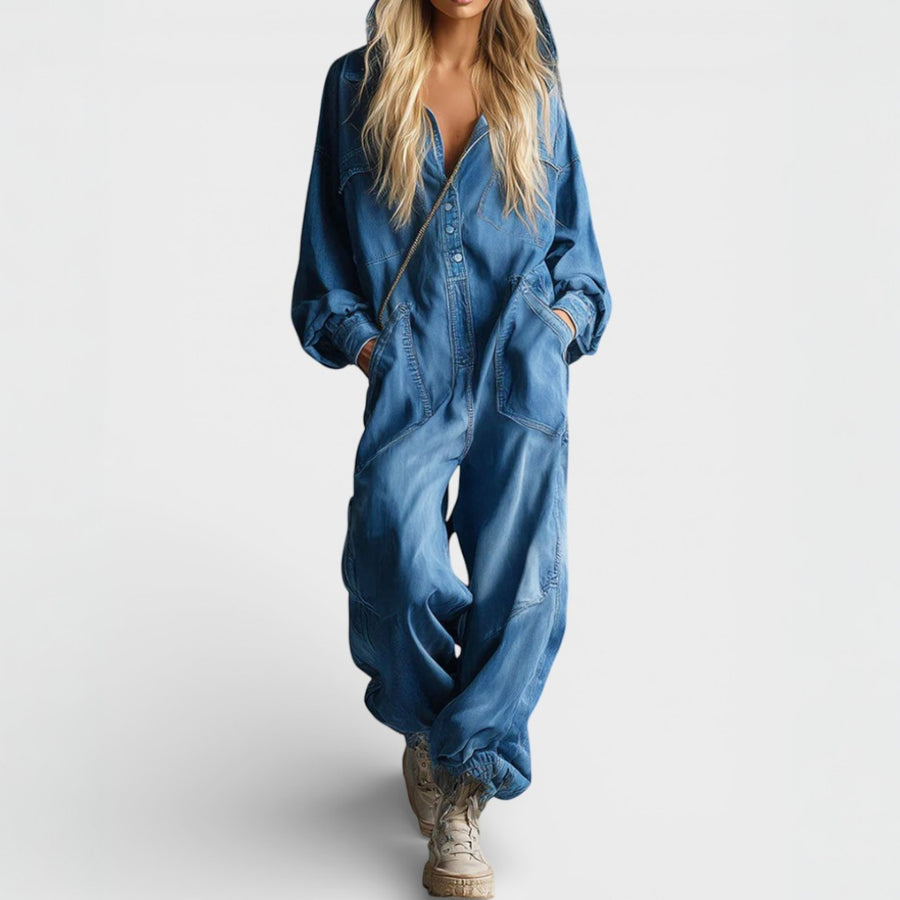 Miara - Long Sleeve Hooded Jumpsuit with Pockets
