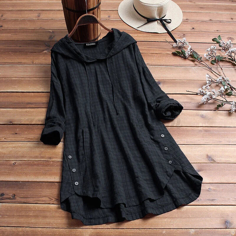 Hillary - Loose Cotton Sweatshirt with Button