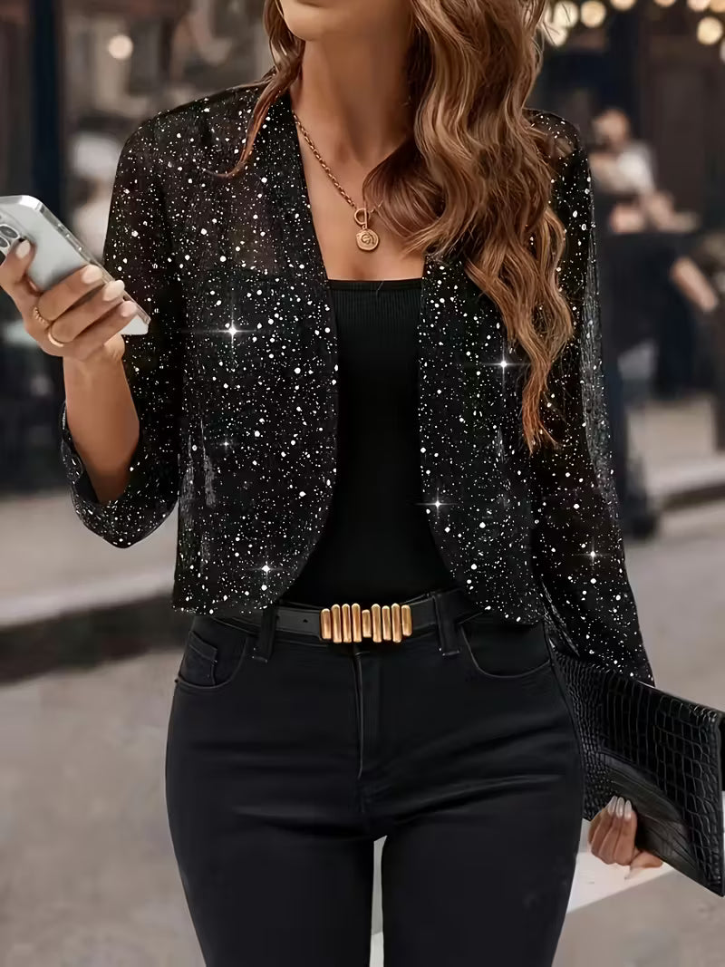 Alix - Silvery Glitter Cardigan Jacket With Open Front