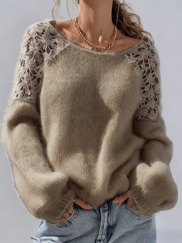 Dobrina - Hollow-Out Lace Off-Shoulder Sweater