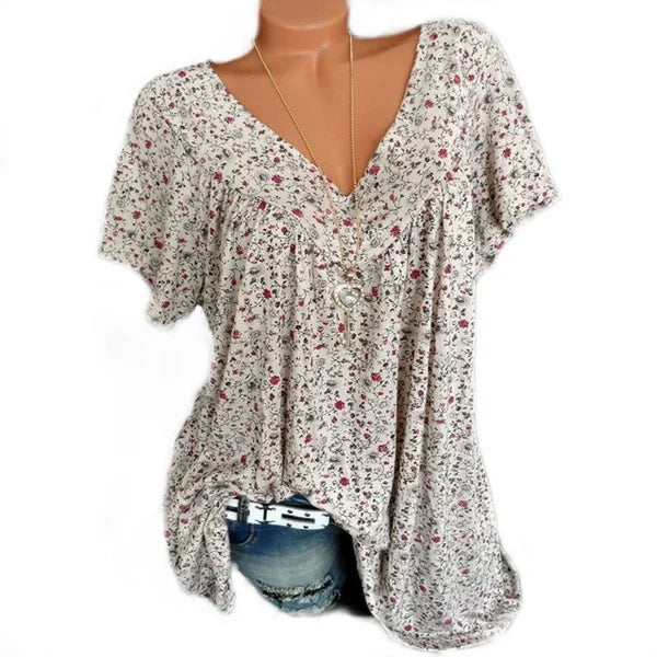 Sarita - Floral Print Short Sleeve Blouse