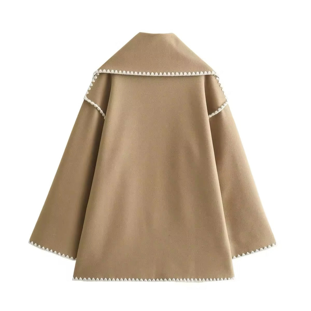 Anelinoria - Embroidered Fringe Coat With Matching Scarf