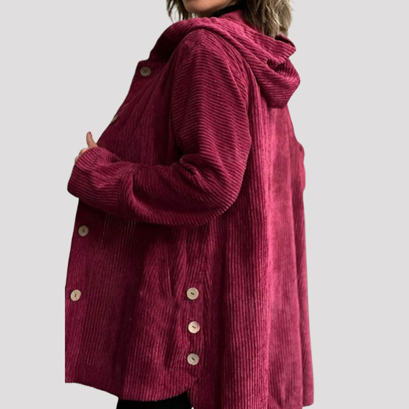 Daleny - Hooded Velvet Button Up Jacket