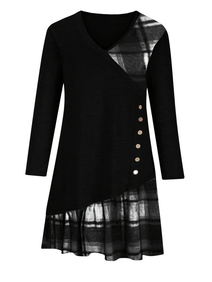 Alinor - Casual Plaid Patchwork Long Sleeve Dress