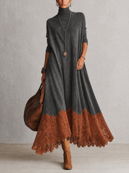 Opheuta - Long Sleeve Maxi Dress With Vintage Style