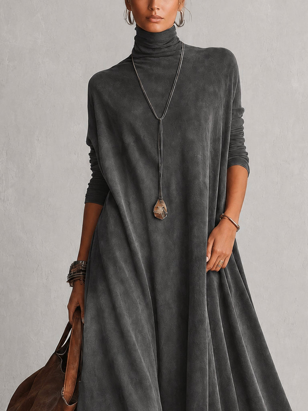 Opheuta - Long Sleeve Maxi Dress With Vintage Style
