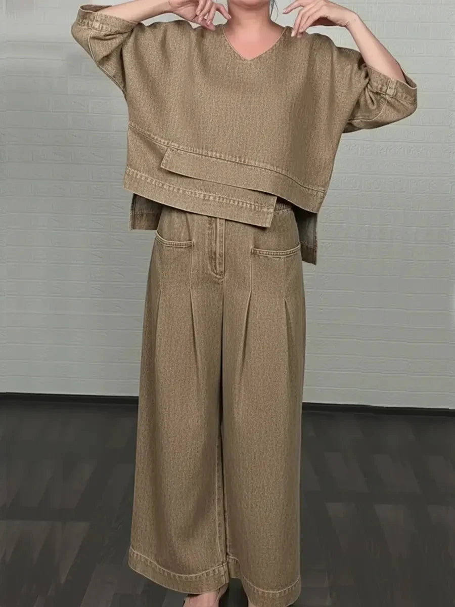 Ojinika - Casual Denim Two-piece Set