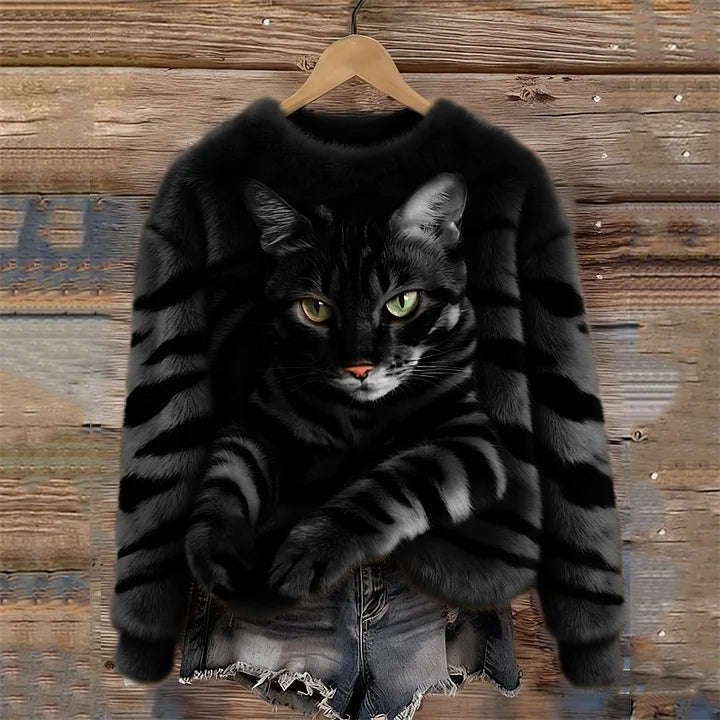 Jules - Tabby Cat And Tiger Pattern Soft Plush Sweatshirt