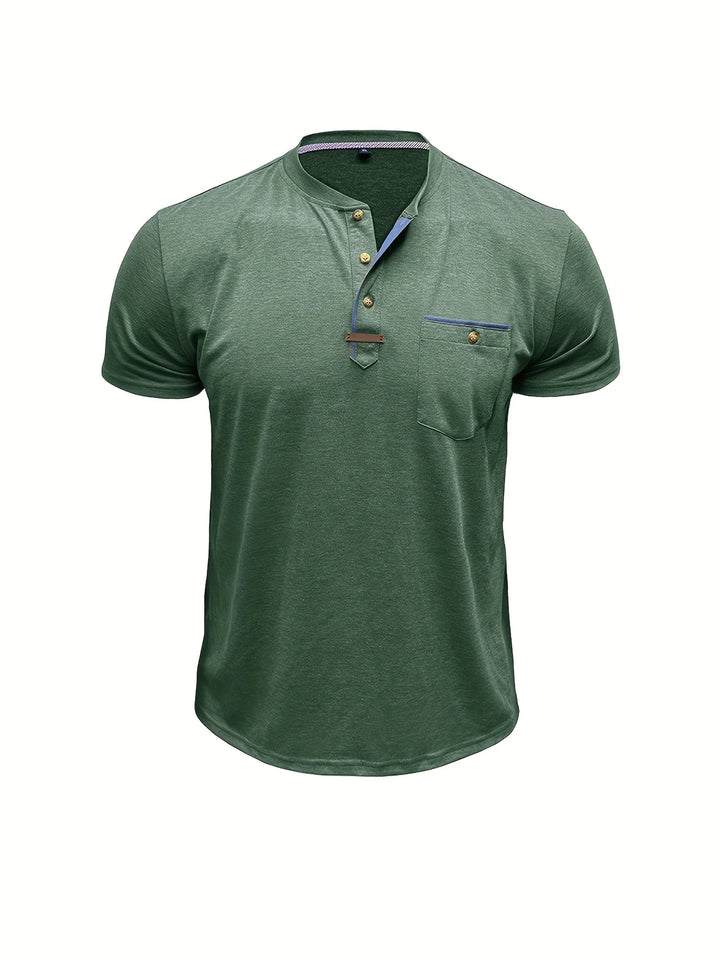 Saxon - Elegant Round Neck T Shirt With Pocket