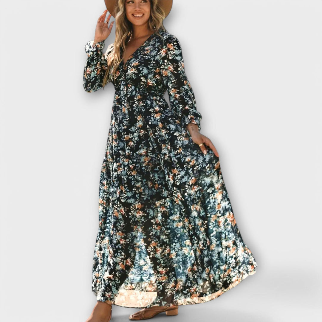 Lukrecija - Floral Print Maxi Dress With V-Neck