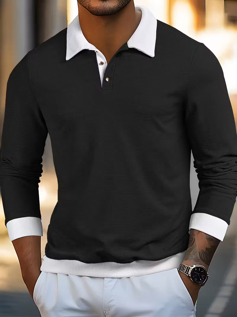 Gennady - Textured Waffle Knit Shirt With Contrast Collar