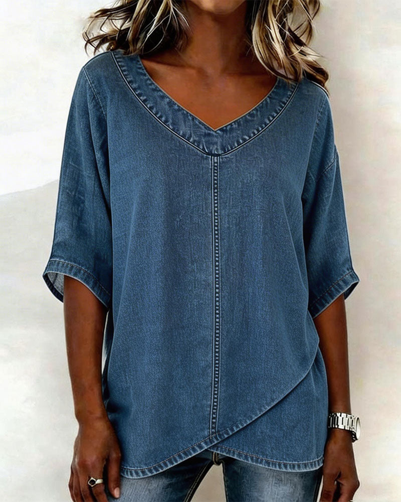 Laritza - Casual Denim V-Neck Top