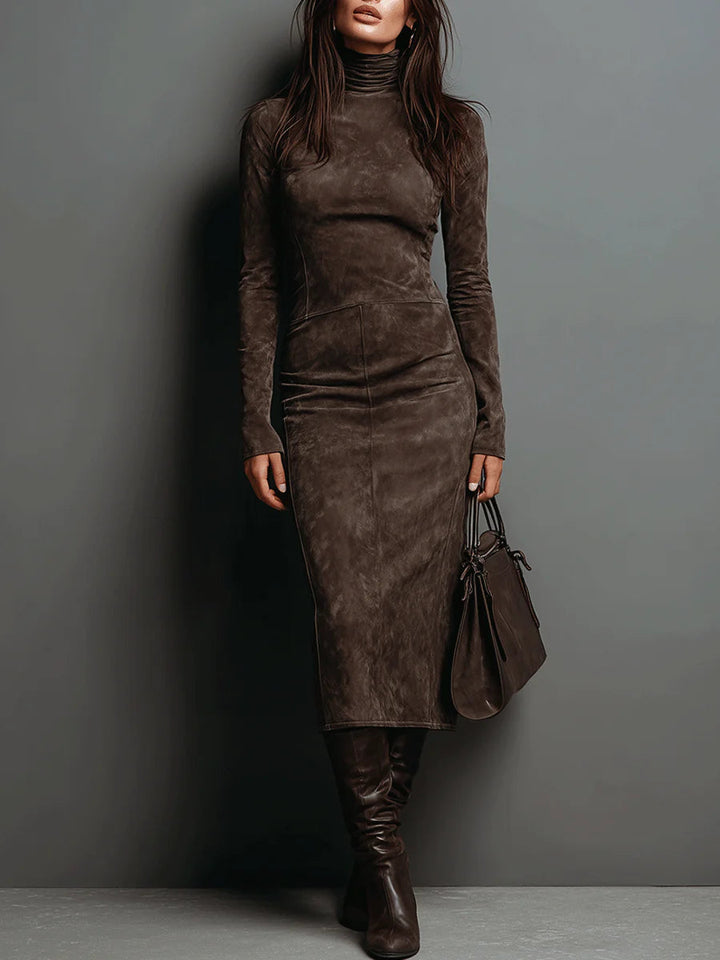 Jelina - High Neck Suede Midi Dress