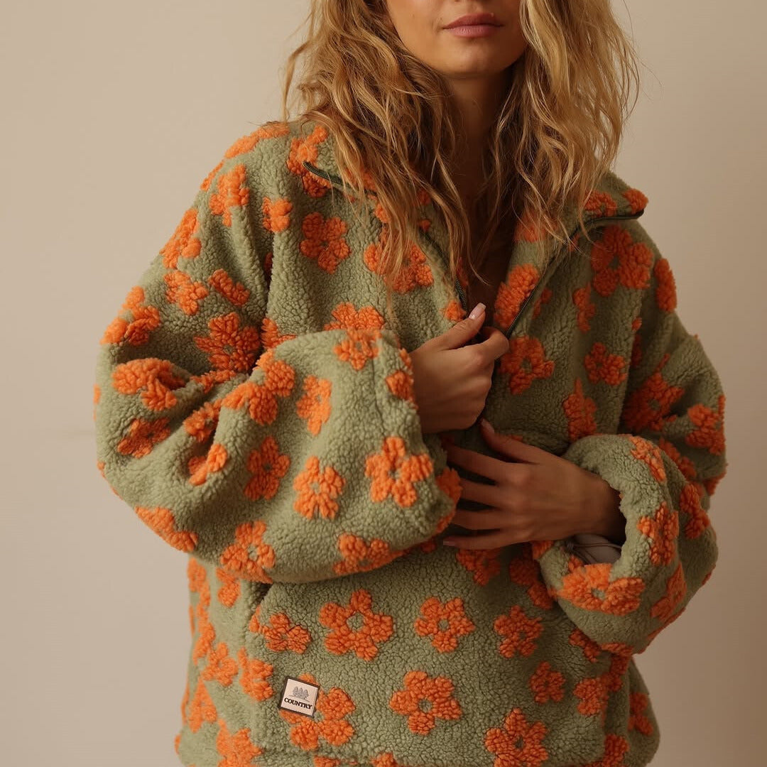 Mirais-Floral Print Fleece Sweater