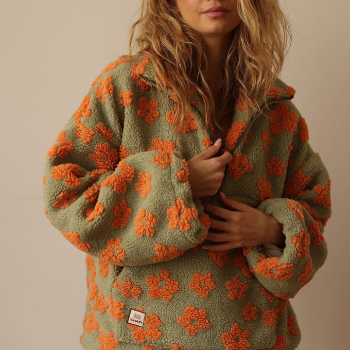 Yzella- Floral Print Fleece Sweater
