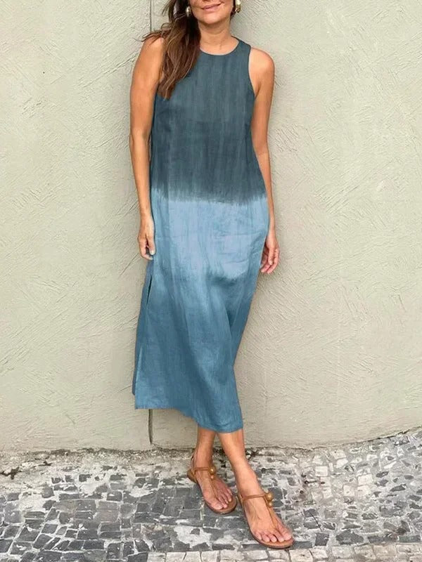 Melisa - Round Neck Cotton And Linen Dress