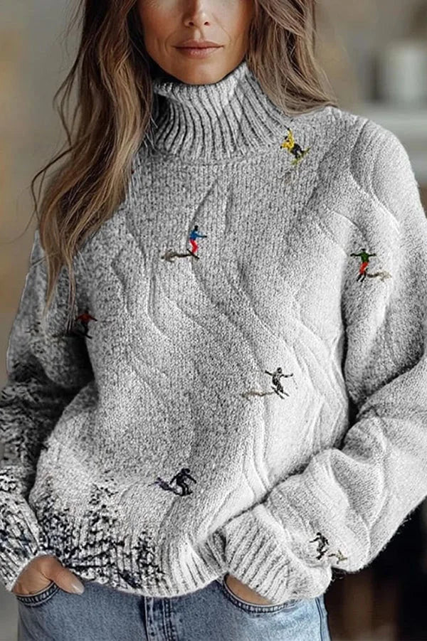 Nijole - High Neck Long Sleeved Floral Sweatshirt