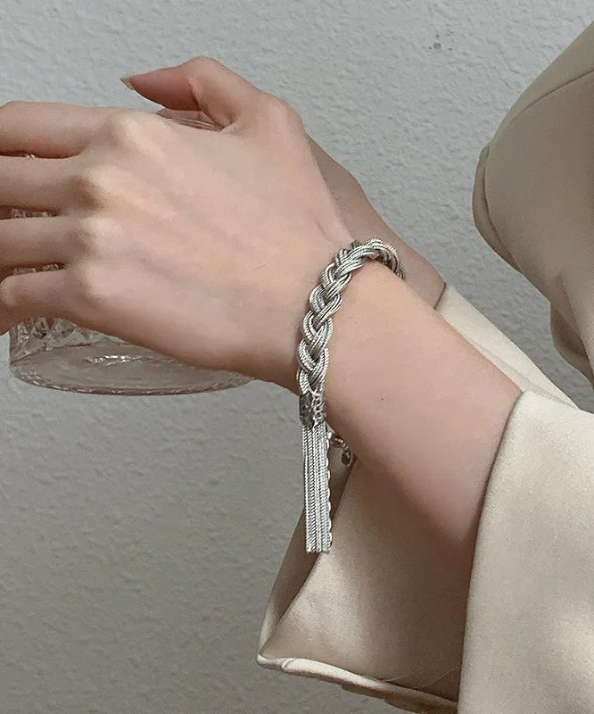 Mazie - Silk Silver Woven Charm Bracelet with Tassel