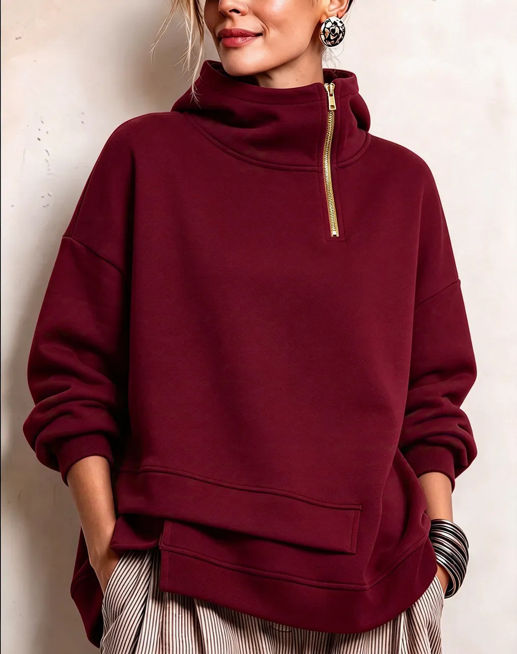 Margherita - Modern Asymmetric High-Neck Sweatshirt