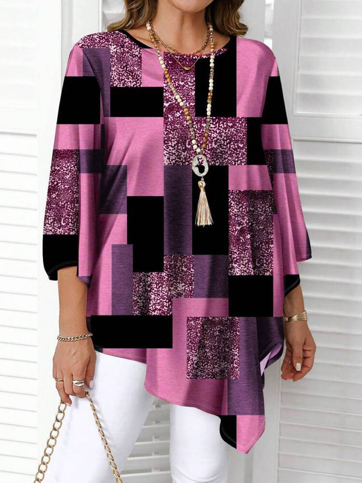 Nurit - Checkered Oversized Printed Blouse With Short Sleeve