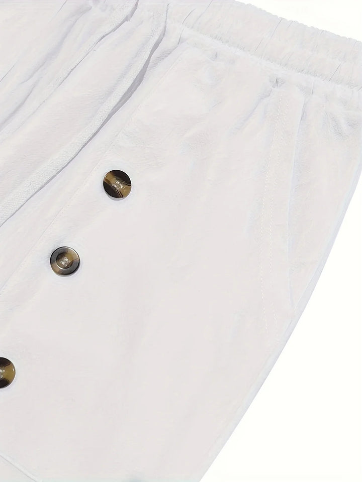 Beslan - Elegant Straight Leg Pants With Golden Buttons