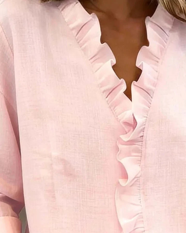 Aletta - Ruffle V-Neck And Long Sleeve Blouse