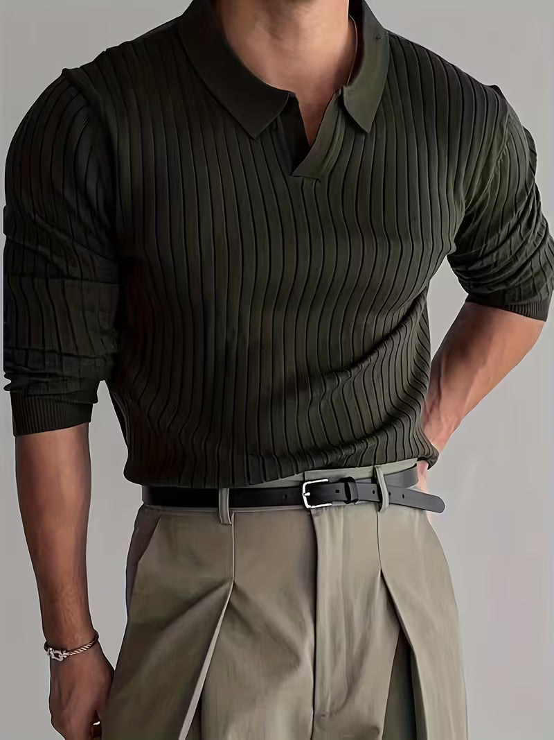 Laurian - Elegant Ribbed Knit Polo Sweater