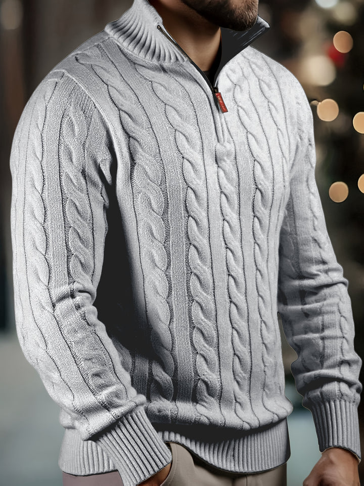 Vasyl - Cable Knitted Quarter Zipper Sweater