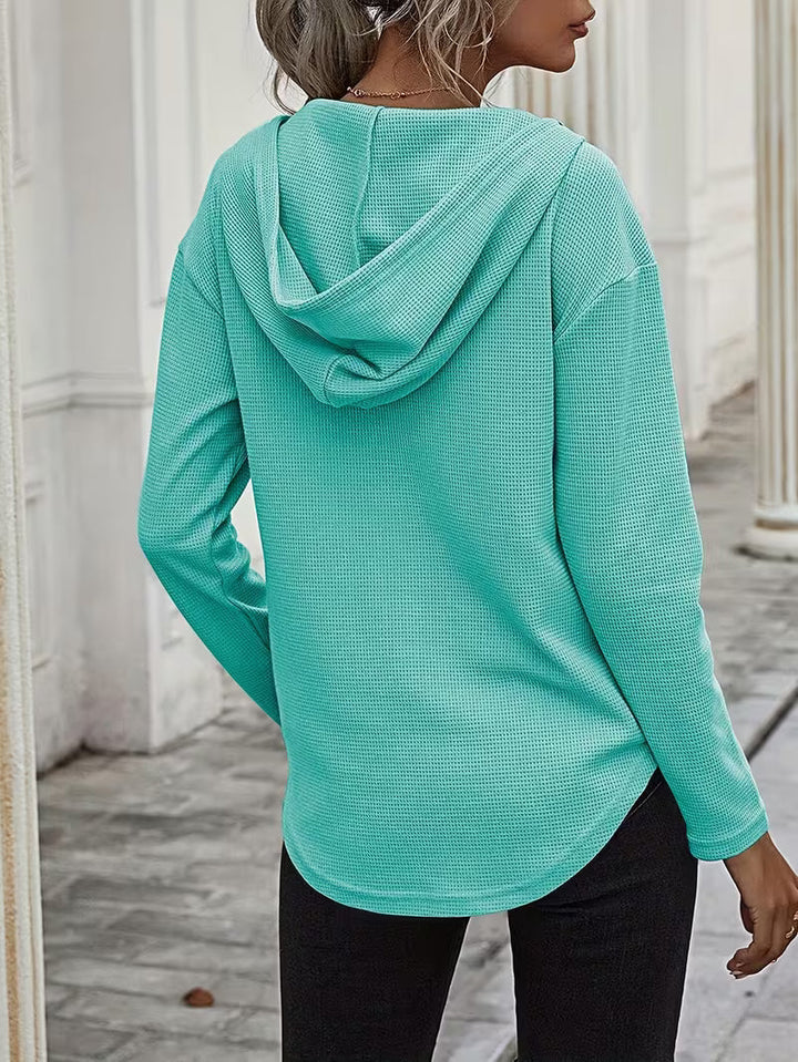 Heydi - Long Sleeve Curved Hem Hooded Sweatshirt