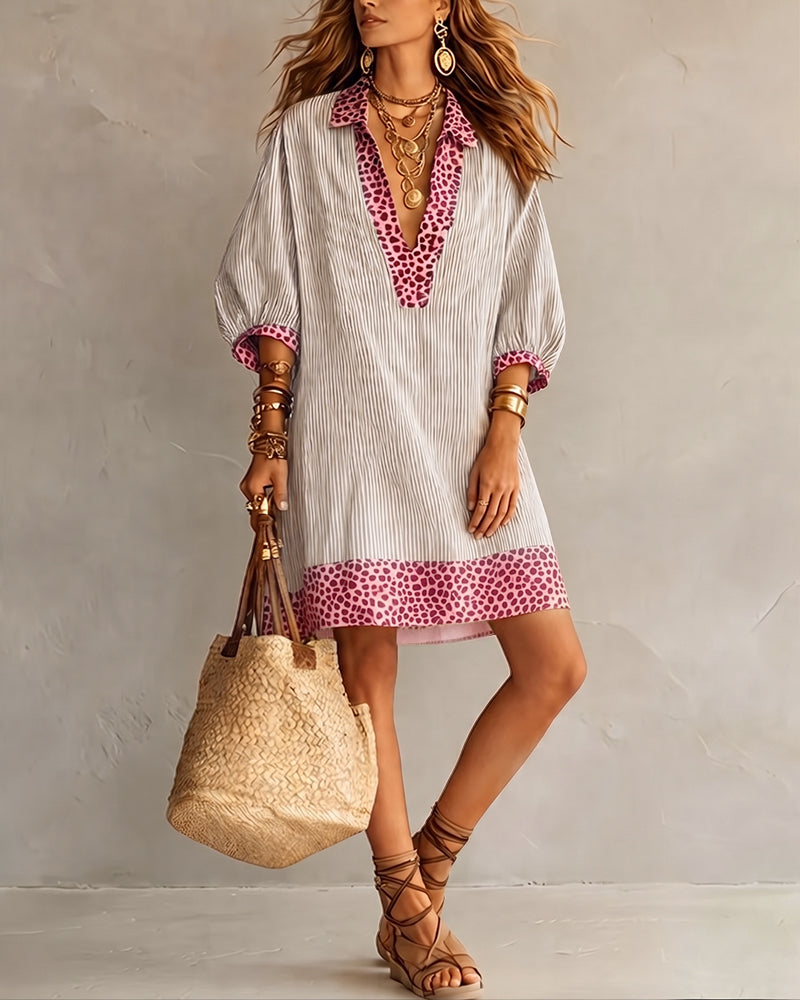 Marget - Leopard Print Panel Dress With Puff Sleeves