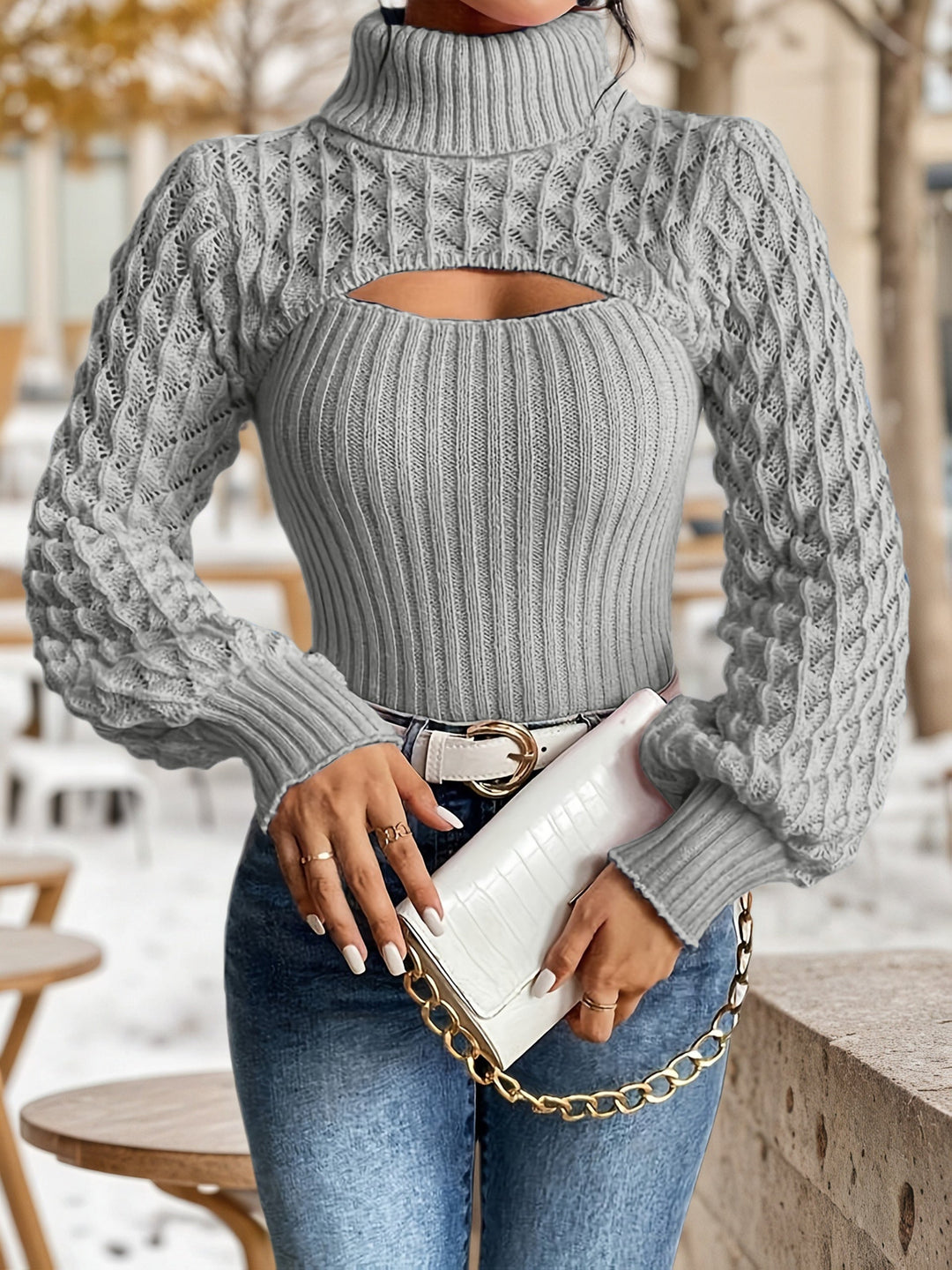 Viktonuva - Casual Cutout Turtleneck Knitted Sweater