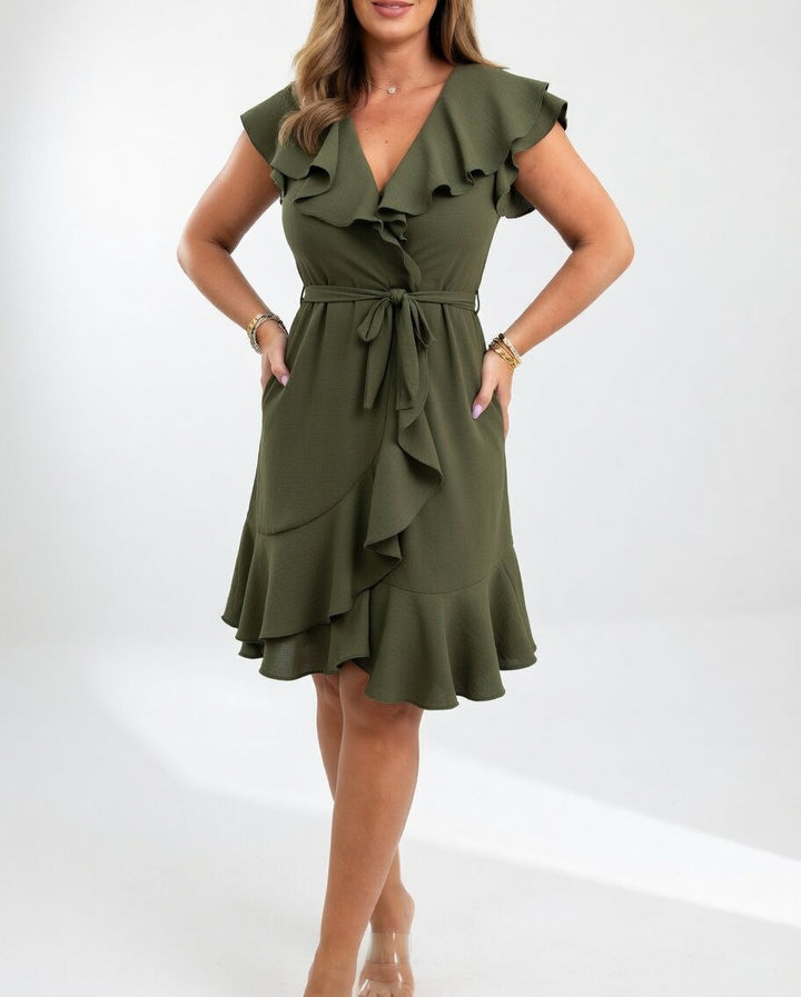 Geiss - Elegant Flowing Ruffle Wrap Dress