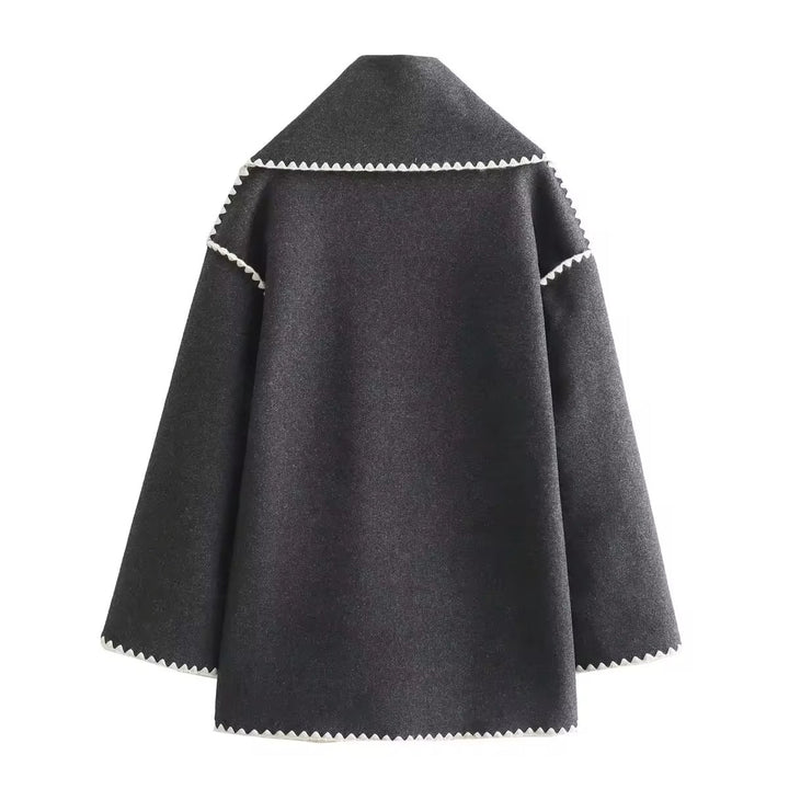 Anelinoria - Embroidered Fringe Coat With Matching Scarf