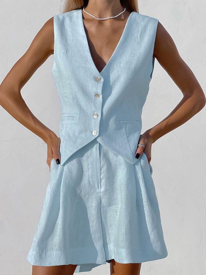Dynisa - Linen Vest And Shorts Set