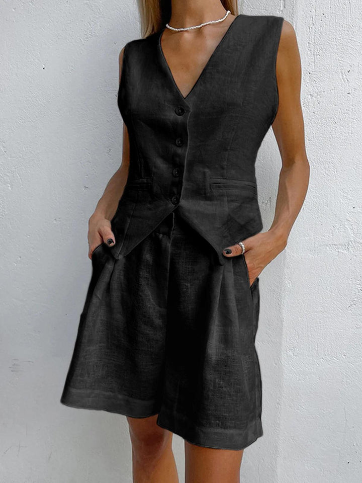 Dynisa - Linen Vest And Shorts Set