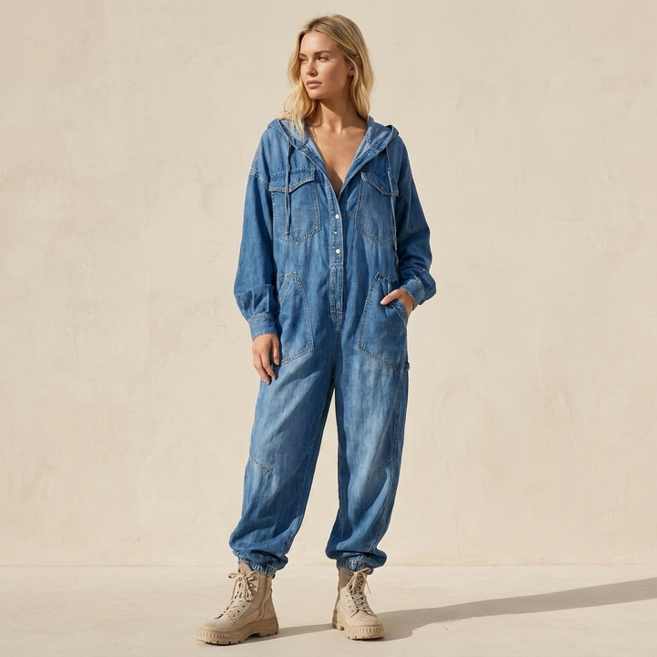 Estielle - Denim Jumpsuit With Hooded