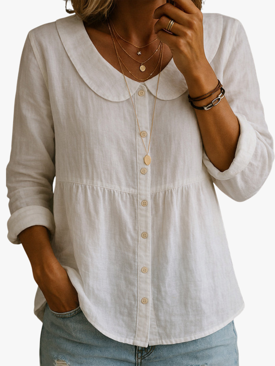 Neveni - Long Sleeve Blouse With Button